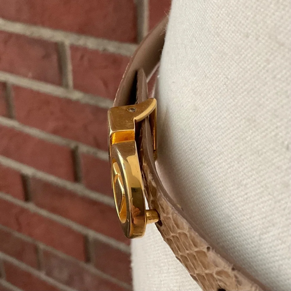 Vintage Beige Tan Snakeskin Leather Belt Removable Gold Buckle NEW